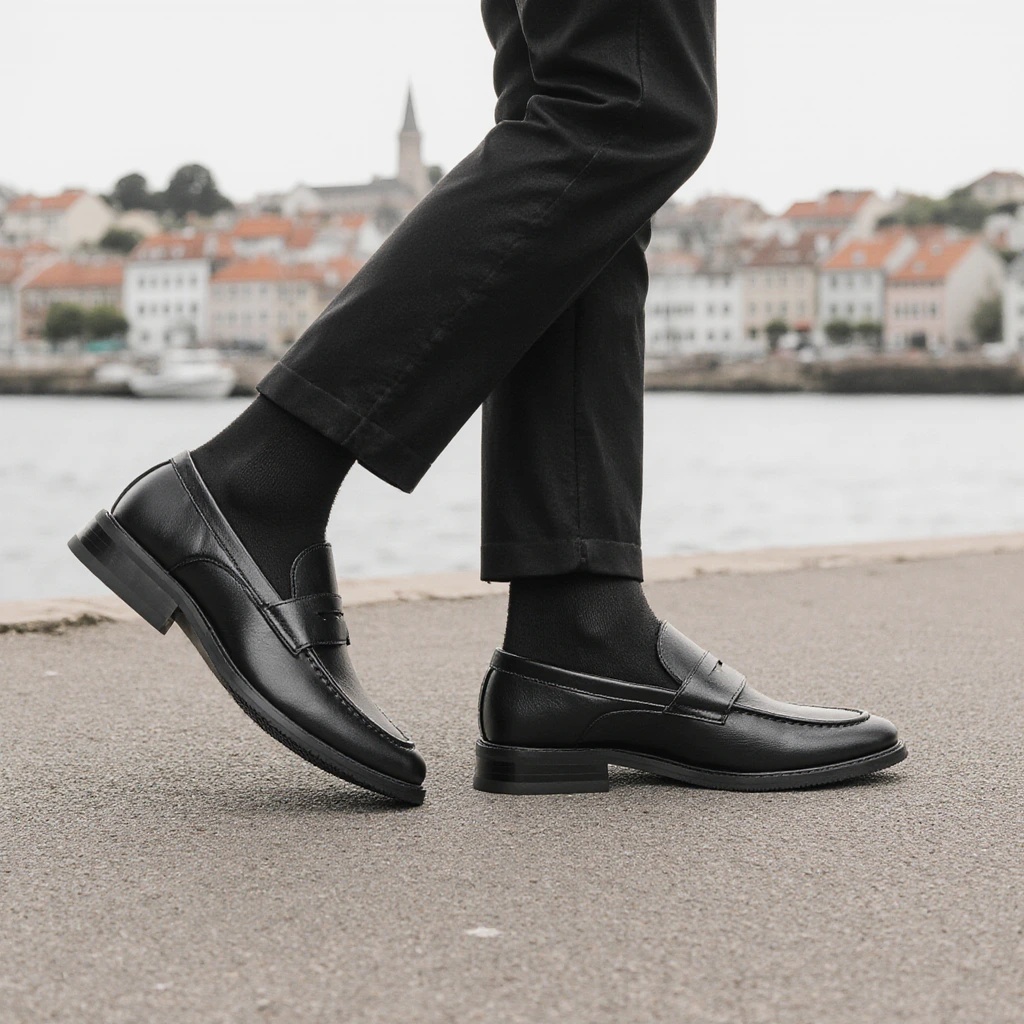 Suede Loafers Men - أحذية رجالية سوداء كلاسيكية بدون رباط،