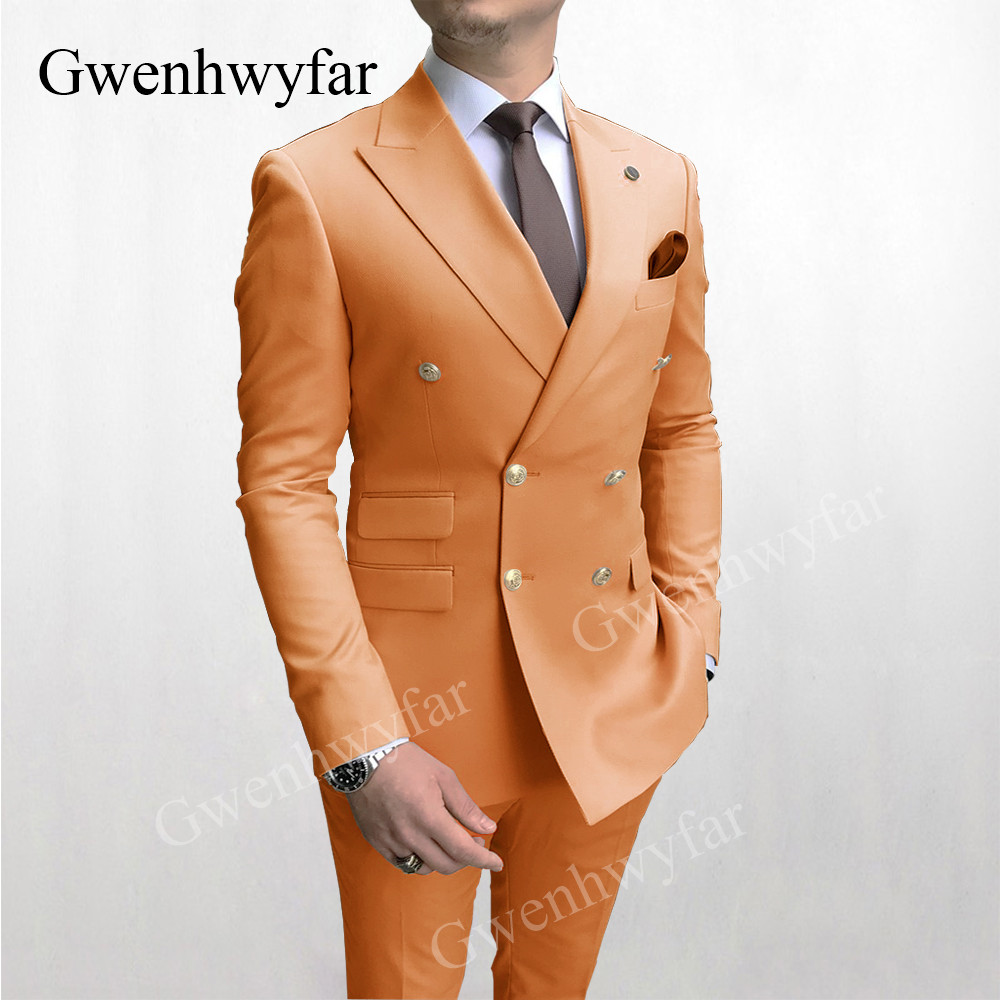 Men'S Dress Pants Fashion - Gwenhwyfar-بدلة مزدوجة الصدر للرجال ، برتقالي