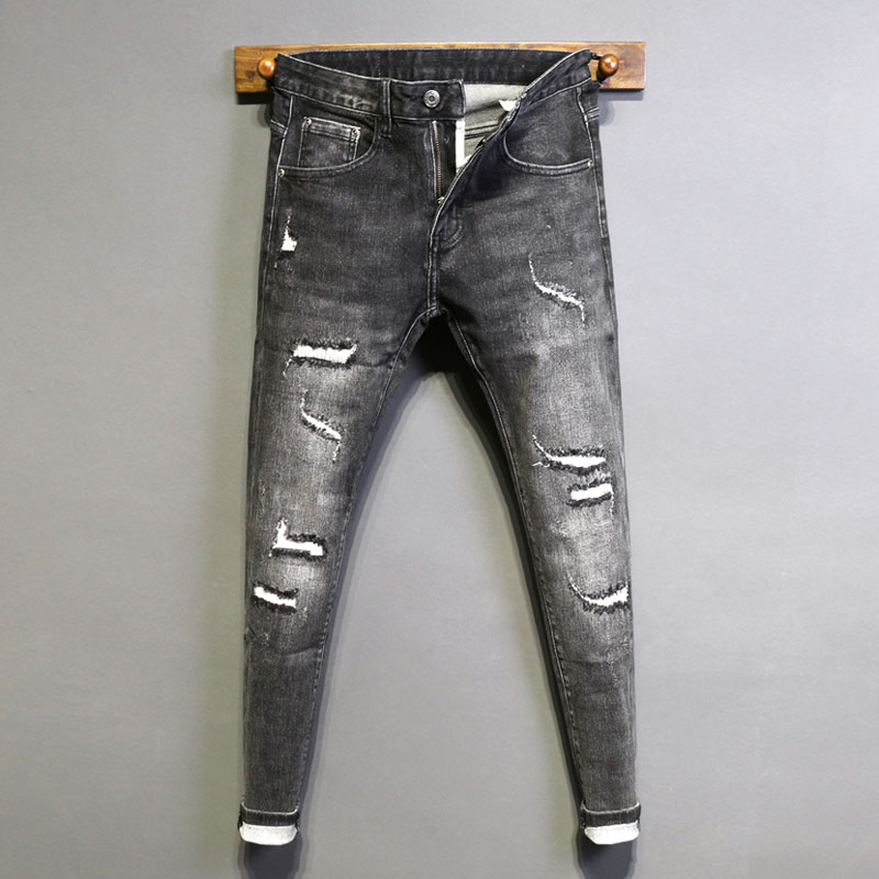 Men Fashion Jeans - أزياء الرجال الجينز الرجعية أسود رمادي