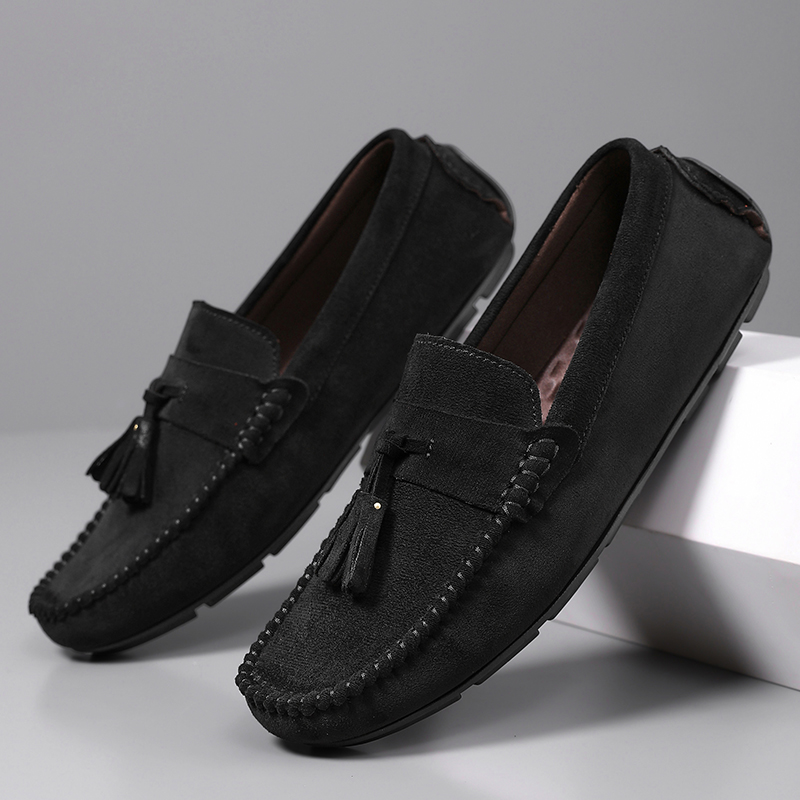 Suede Loafers Men - أحذية رجالية كلاسيكية مزودة بشراشيب، مريحة