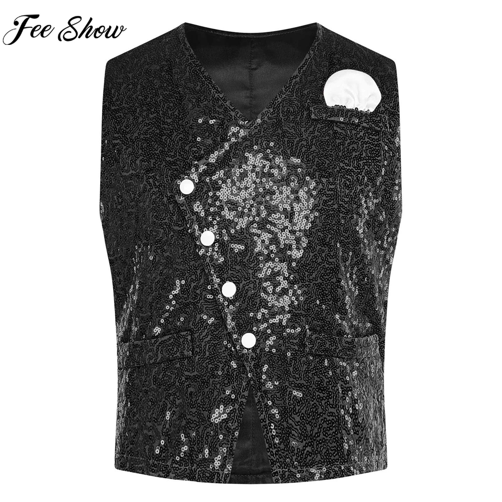 Formal Waistcoat Vest - أطفال بنين لامعة الترتر شهم سترة