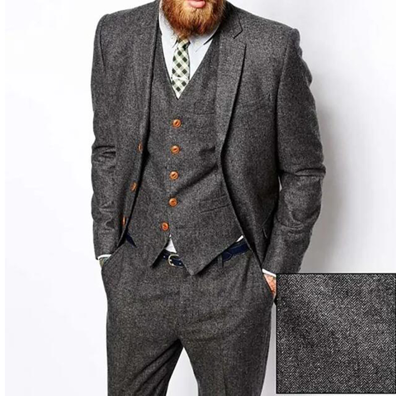 Men'S Dress Pants Fashion - رمادي متعرجة تويد الشتاء الرجال الدعاوى