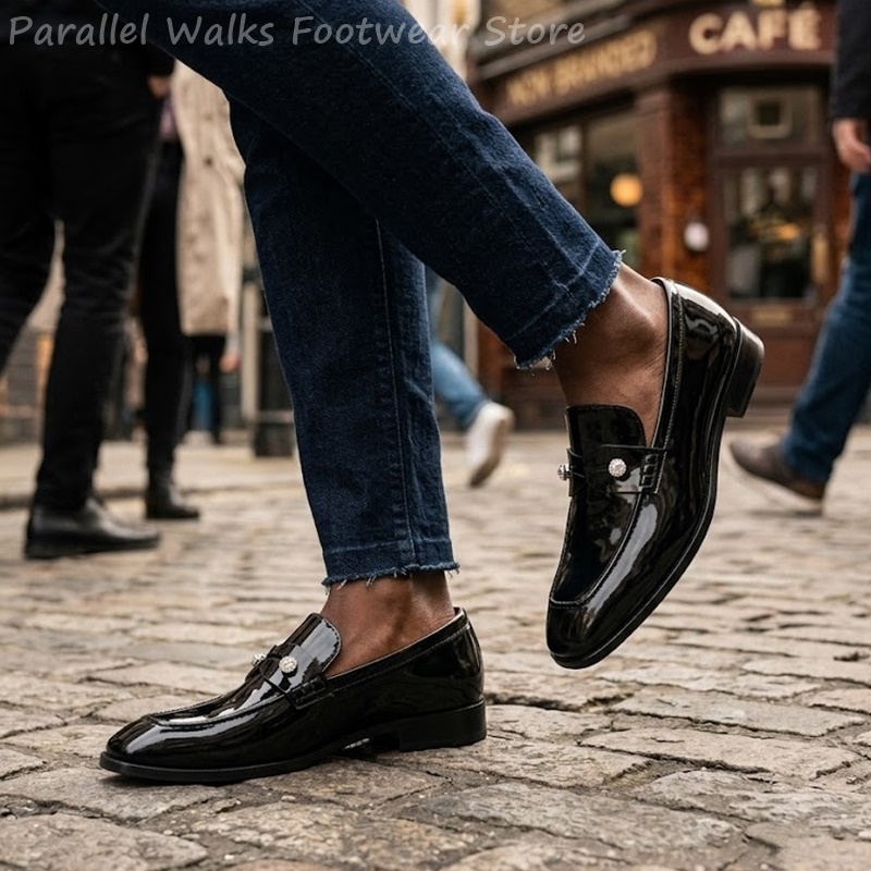 Suede Loafers Men - أحذية رجالية سوداء لامعة من الجلد
