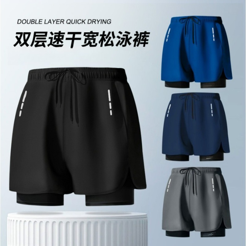 Swim Trunk Shorts - سروال سباحة رجالي مزدوج الطبقات مضاد