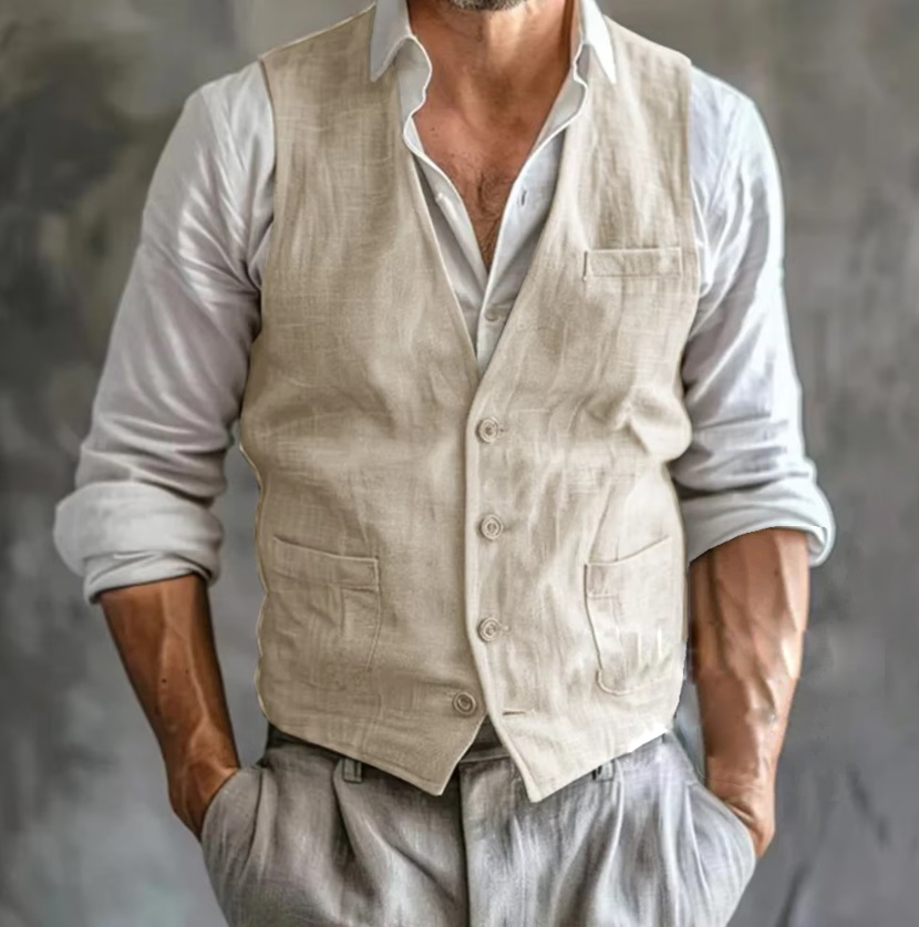 الرجال سترة كتان الصيف الذكور  - مراجعة Formal Waistcoat Vest وسعره
