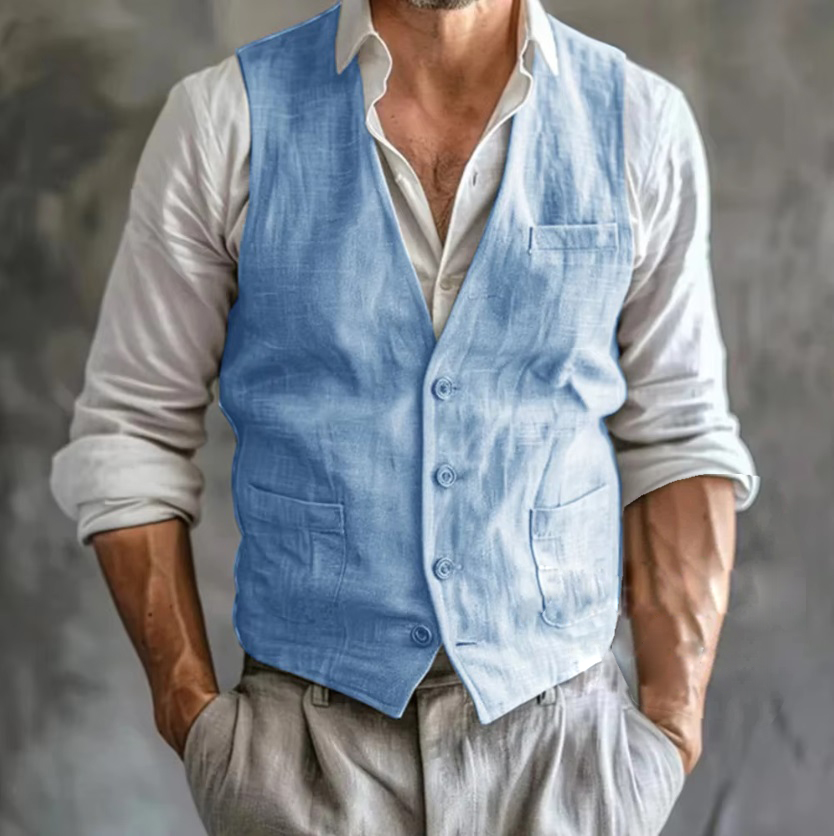 الرجال سترة كتان الصيف الذكور  - مراجعة Formal Waistcoat Vest وسعره