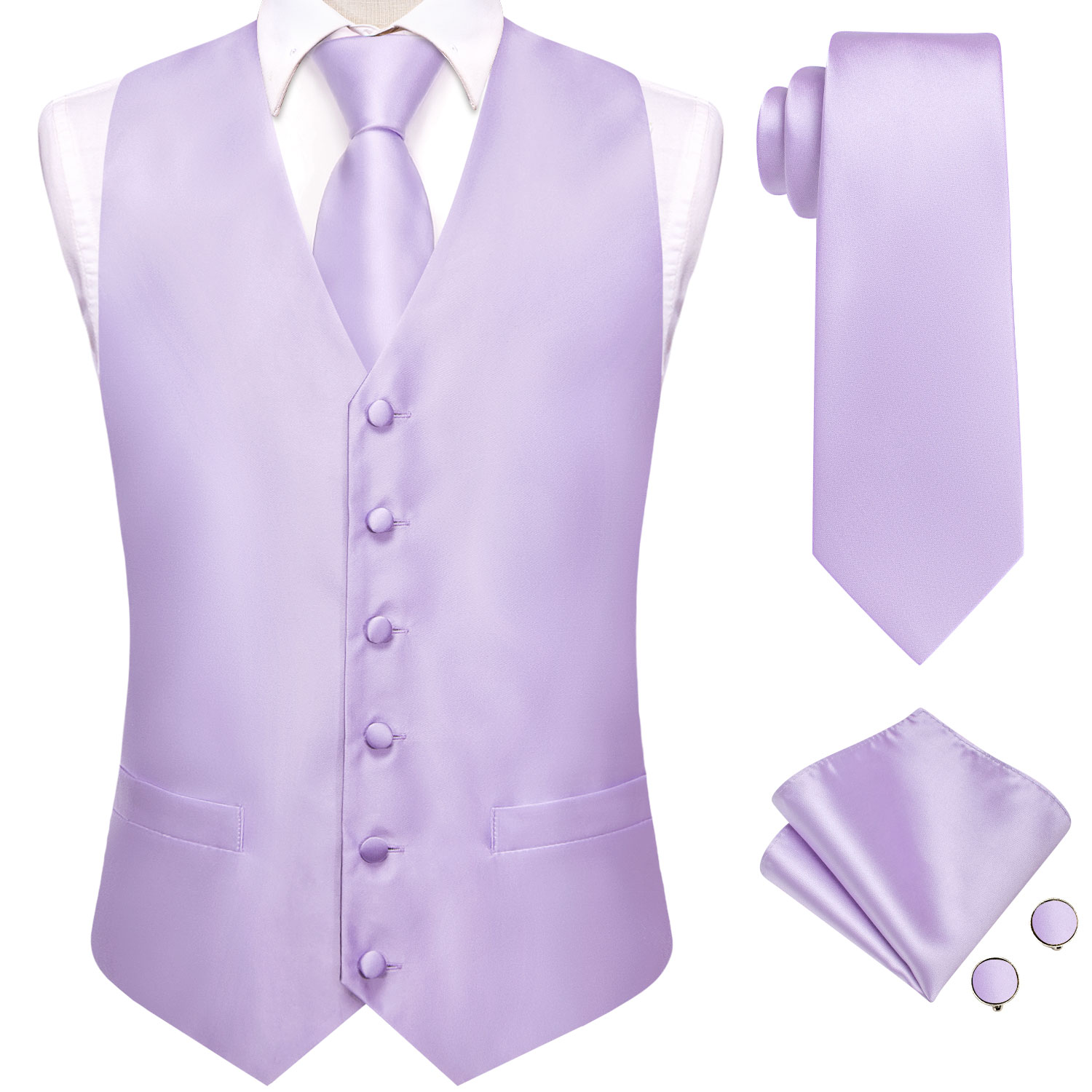 طقم بدلة رجالي 4 قطع بلون بنفس - مراجعة Formal Waistcoat Vest وسعره