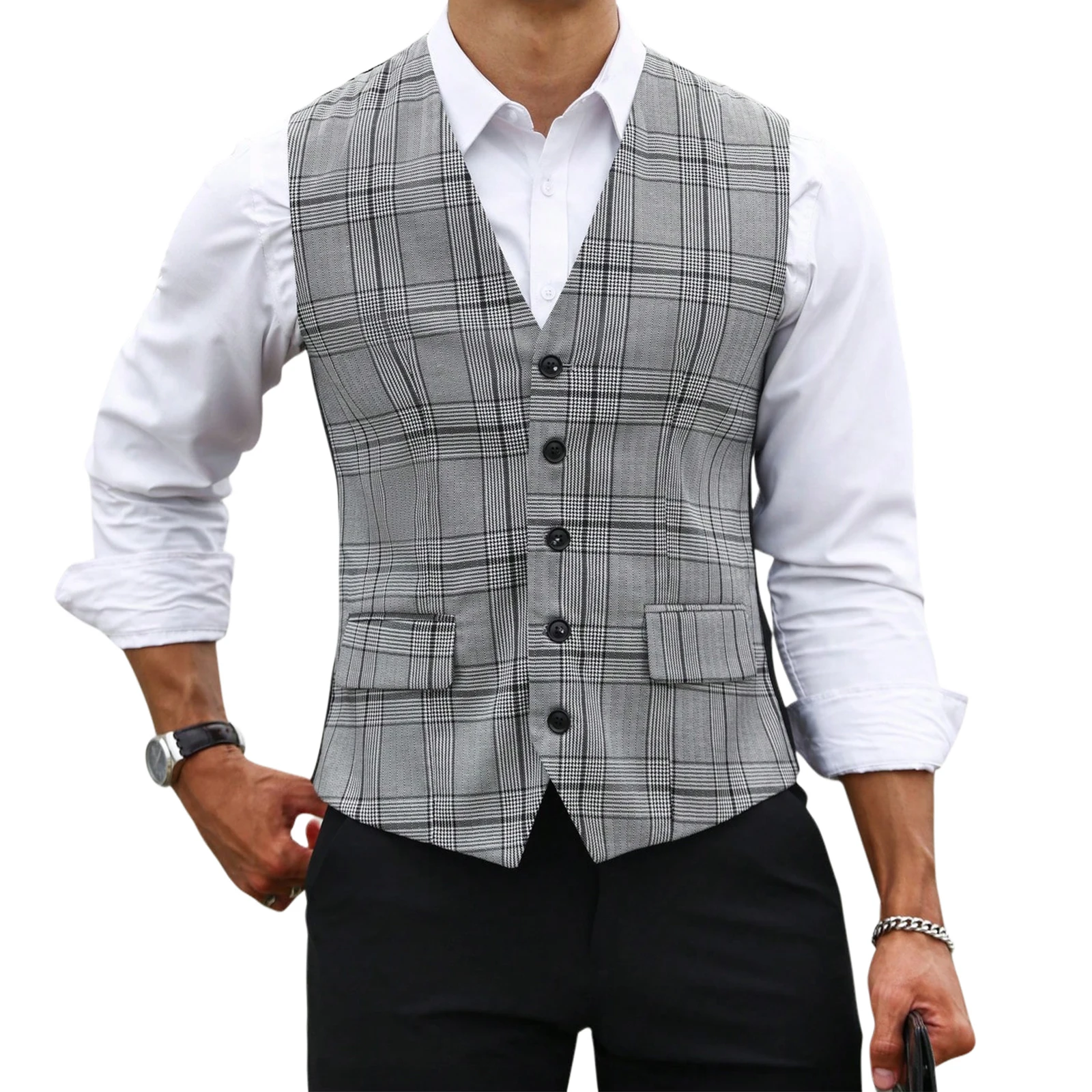 صدرية بدلة رجالية رمادية كاروه - مراجعة Formal Waistcoat Vest وسعره