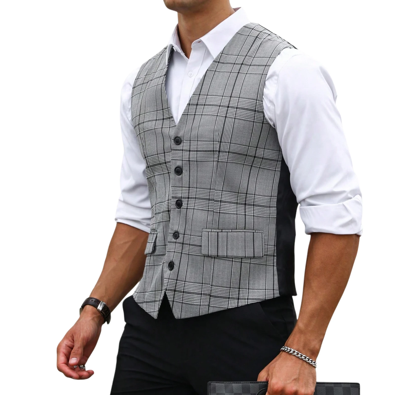 صدرية بدلة رجالية رمادية كاروه - مراجعة Formal Waistcoat Vest وسعره